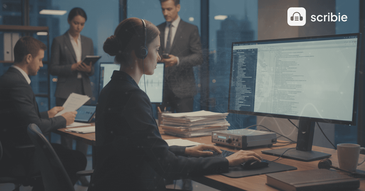 A picture depicting legal transcription service professionals.